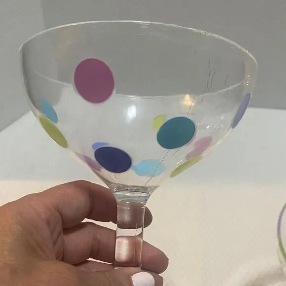 Colorful Polka Dot Margarita Glasses set of 2 - Picture 6 of 8